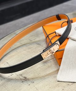 Hermes Kelly 18 Belt Espom Leather In Black Rose Gold
