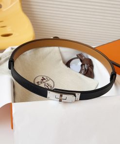 Hermes Kelly 18 Belt Espom Calfskin In Black Silver