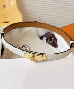 Hermes Kelly 18 Belt Espom Calfskin In White Gold