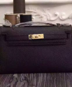 Hermes Kelly Mini Pochette Bag Epsom Leather Gold Hardware In Black