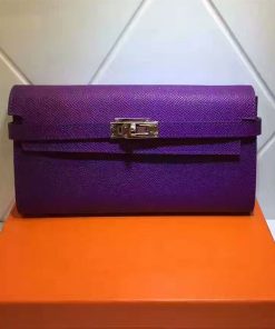 Hermes Kelly Wallet Epsom Leather Gold Hardware In Purple