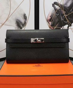 Hermes Kelly Wallet Epsom Leather Palladium Hardware In Black
