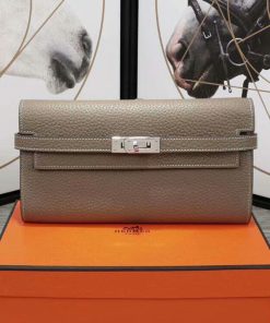Hermes Kelly Wallet Epsom Leather Palladium Hardware In Grey