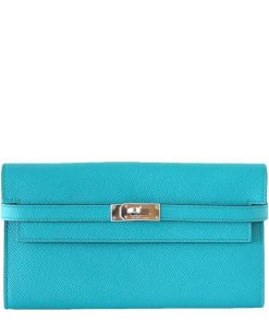Hermes Kelly Wallet Epsom Leather Palladium Hardware In Teal