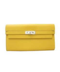 Hermes Kelly Wallet Epsom Leather Palladium Hardware In Yellow