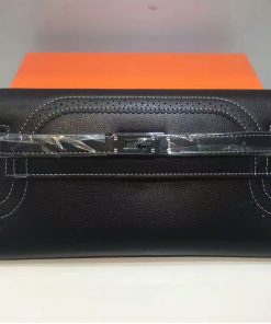 Hermes Kelly Wallet Swift Leather Palladium Hardware In Black