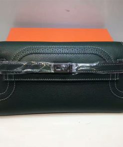 Hermes Kelly Wallet Swift Leather Palladium Hardware In Green