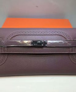 Hermes Kelly Wallet Swift Leather Palladium Hardware In Purple