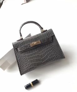 Hermes Kelly II Mini Bag Alligator Leather Gold Hardware In Grey