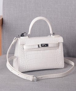 Hermes Kelly II Mini Bag Alligator Leather Palladium Hardware In White
