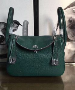 Hermes Lindy Bag Clemence Leather Palladium Hardware In Green