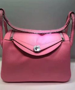 Hermes Lindy Bag Clemence Leather Palladium Hardware In Pink