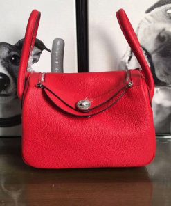 Hermes Lindy Bag Clemence Leather Palladium Hardware In Red
