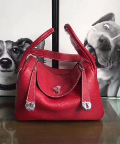 Hermes Lindy Bag Clemence Leather Palladium Hardware In Red