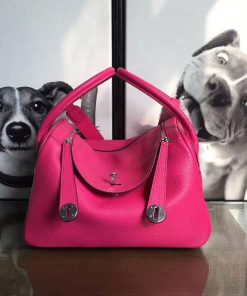 Hermes Lindy Bag Clemence Leather Palladium Hardware In Rose