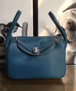Hermes Lindy Bag Clemence Leather Palladium Hardware In Teal