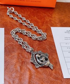 Hermes Mermaid Pendant Necklace Silver