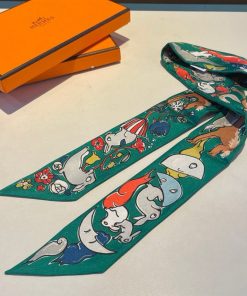 Hermes Mille Et Un Lapins Twilly In Green