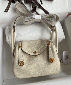 Hermes Lindy Mini Bag Togo Leather Gold Hardware In Beige