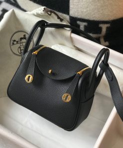 Hermes Lindy Mini Bag Togo Leather Gold Hardware In Black