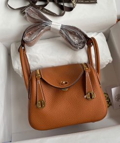 Hermes Lindy Mini Bag Togo Leather Gold Hardware In Brown