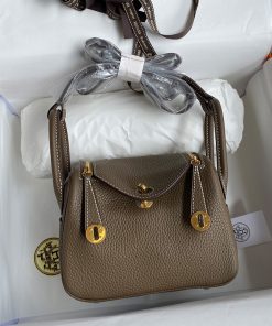 Hermes Lindy Mini Bag Togo Leather Gold Hardware In Coffee