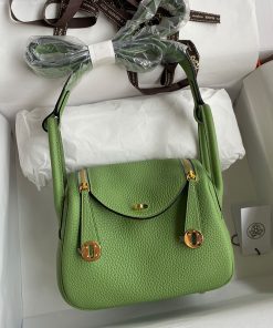 Hermes Lindy Mini Bag Togo Leather Gold Hardware In Green