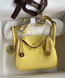 Hermes Lindy Mini Bag Togo Leather Gold Hardware In Lemon