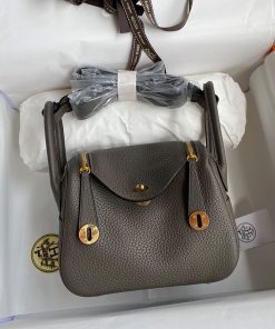 Hermes Lindy Mini Bag Togo Leather Gold Hardware In Marble