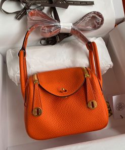Hermes Lindy Mini Bag Togo Leather Gold Hardware In Orange