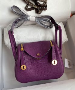 Hermes Lindy Mini Bag Togo Leather Gold Hardware In Purple