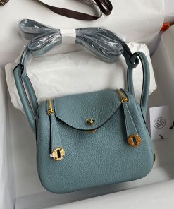 Hermes Lindy Mini Bag Togo Leather Gold Hardware In Sky Blue