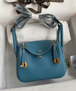 Hermes Lindy Mini Bag Togo Leather Gold Hardware In Teal