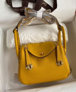 Hermes Lindy Mini Bag Togo Leather Gold Hardware In Yellow