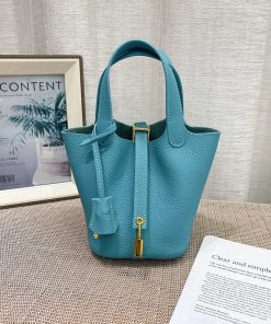 Hermes Picotin Lock Mini Bag Togo Leather Gold Hardware In Teal