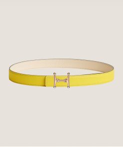 Hermes Mors H 24 Reversible Belt Leather In Yellow White