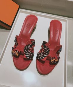 Hermes Oasis Slides Women Coquelicot Cotton Canvas In Red
