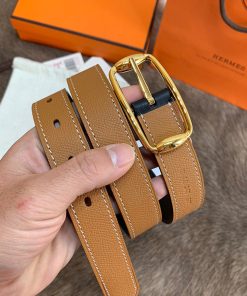 Hermes Pin Belt Epsom Calfskin In Brown Gold