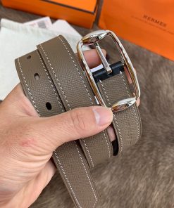 Hermes Pin Belt Epsom Calfskin In Grey Silver