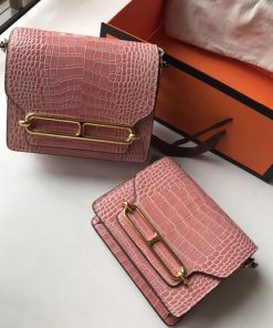 Hermes Roulis Bag Alligator Leather Gold Hardware In Pink