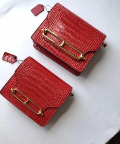 Hermes Roulis Bag Alligator Leather Gold Hardware In Red