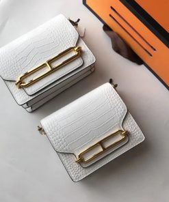 Hermes Roulis Bag Alligator Leather Gold Hardware In White