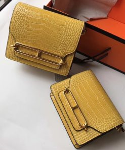 Hermes Roulis Bag Alligator Leather Gold Hardware In Yellow