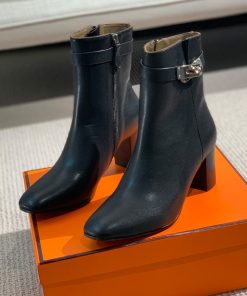 Hermes Saint Germain Ankle Boots Women Genuine Leather In Black