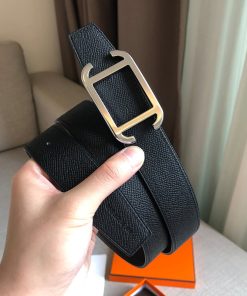 Hermes Society 32 Reversible Belt Togo Leather In Black Coffee