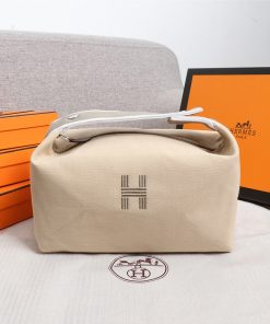 Hermes Trousse Bride-A-Brac Case Canvas Palladium Hardware In Beige
