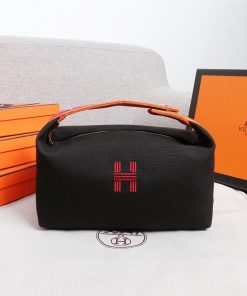 Hermes Trousse Bride-A-Brac Case Canvas Palladium Hardware In Black