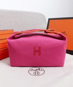 Hermes Trousse Bride-A-Brac Case Canvas Palladium Hardware In Rose