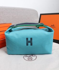 Hermes Trousse Bride-A-Brac Case Canvas Palladium Hardware In Sky Blue