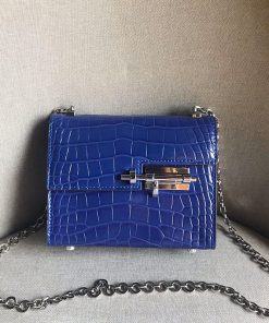 Hermes Verrou Chaine Mini Bag Alligator Leather Palladium Hardware In Blue